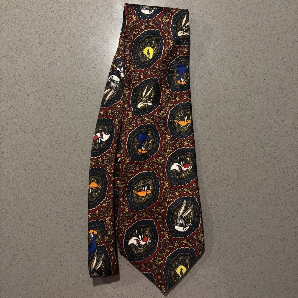 Vintage Men's 1993 Looney Tunes Mania‎ Tie Bugs Bunny, Wylie Coyote, Sylvester